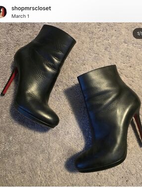 Women’s Black Leather Ankle Boots with Red Sole